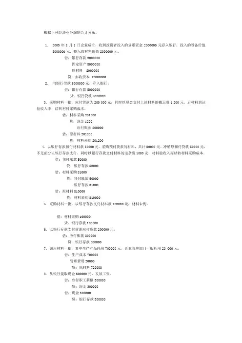 简单会计分录及利润表