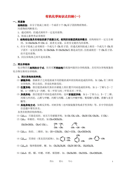高中化学 有机化学知识点归纳(二) 新人教版选修5