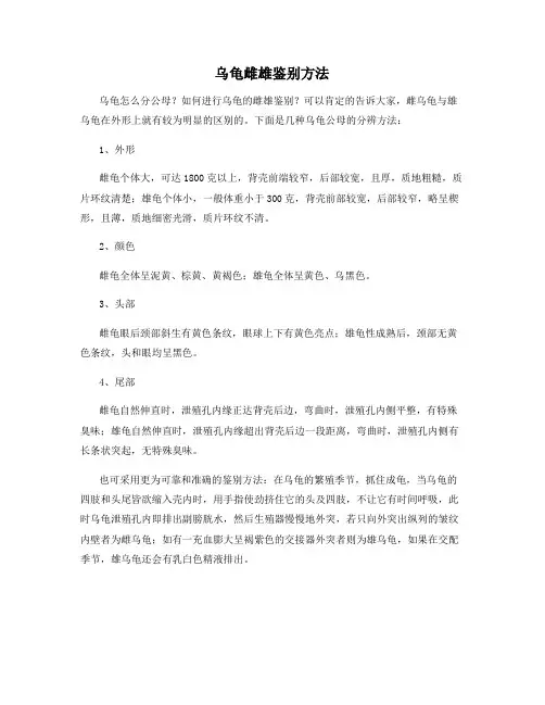 乌龟雌雄鉴别方法
