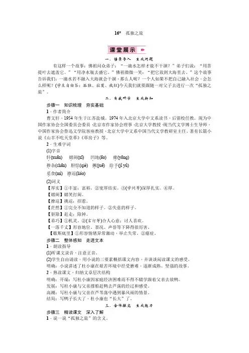 部编人教版九年级语文上册第16课《孤独之旅》优质教案