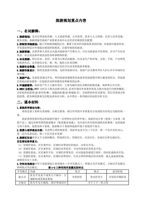 旅游规划考试重点