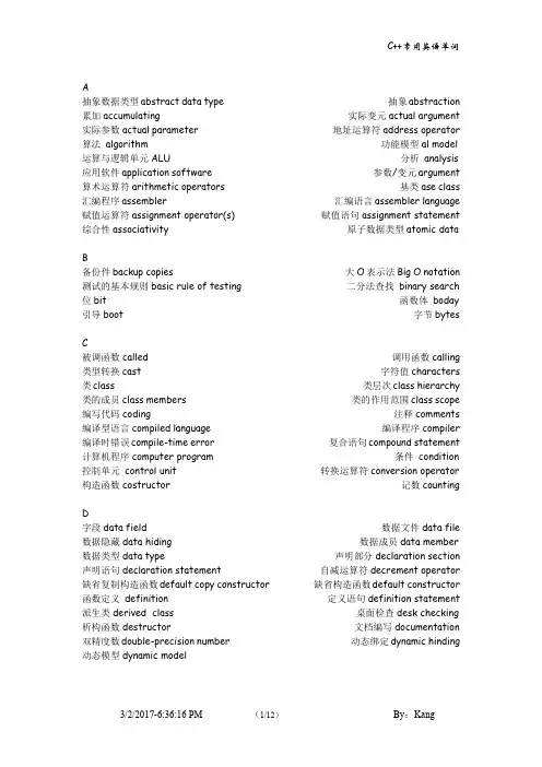 C++常用英语单词