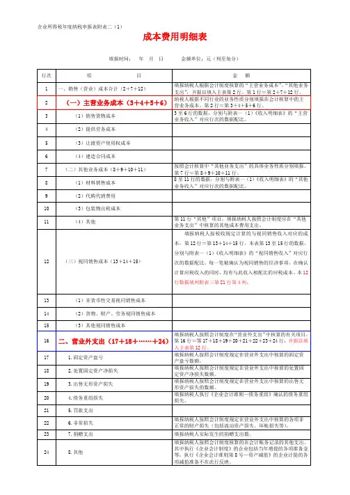 企业所得税年度纳税申报表附表二(1)