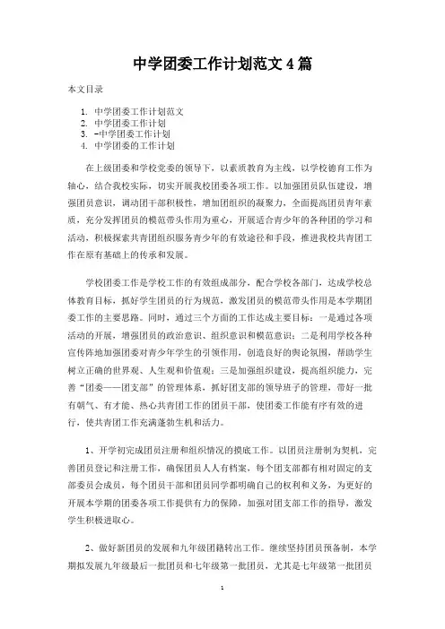 中学团委工作计划范文4篇