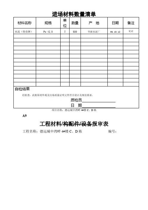 1、水泥出厂合格证或复试报告