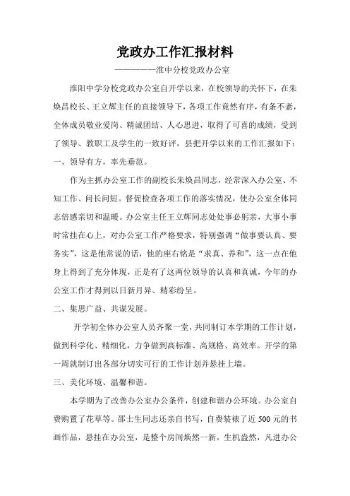 党政办工作汇报材料