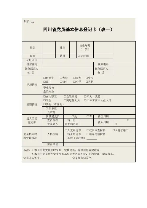 四川省党员信息登记表