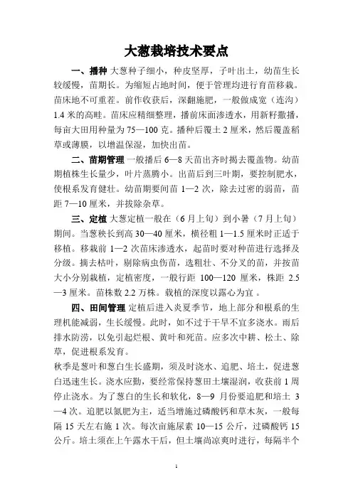 大葱种植栽培的技术