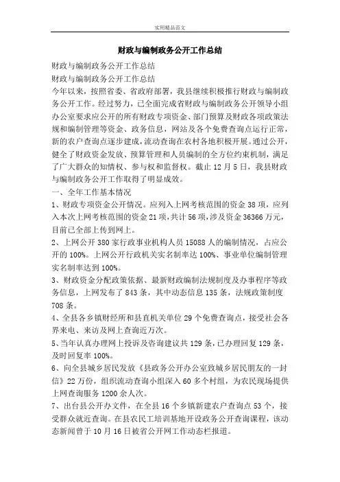 财政与编制政务公开工作总结-精品范文资料