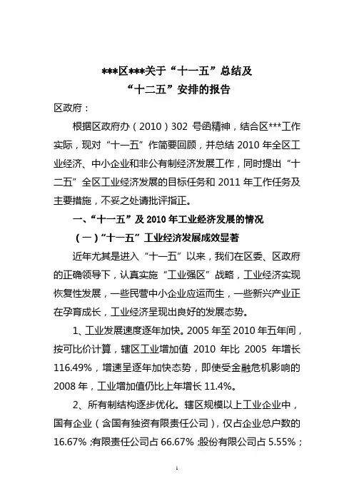 关于“十一五”总结及“十二五”安排的报告