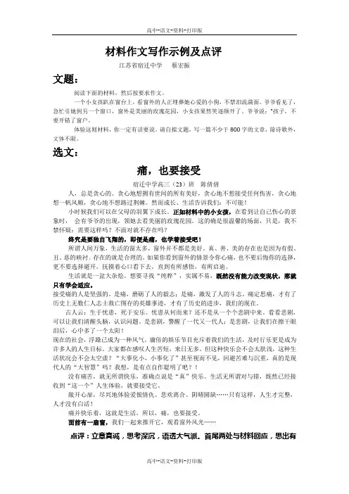材料作文写作示例及点评