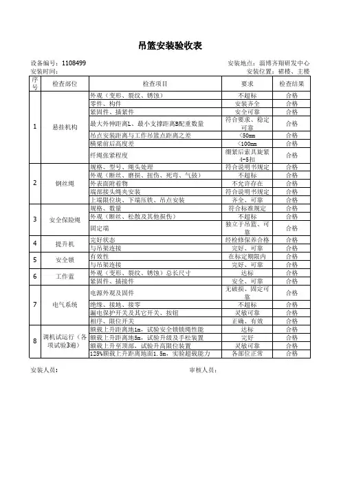 吊篮安装验收表 2