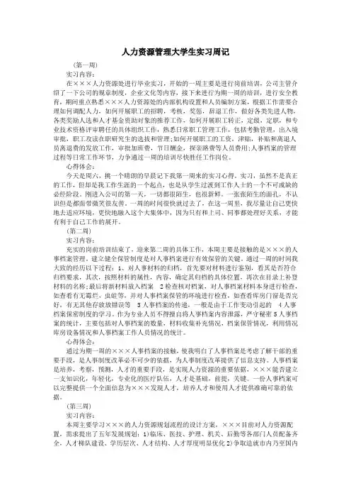 人力资源管理大学生实习周记