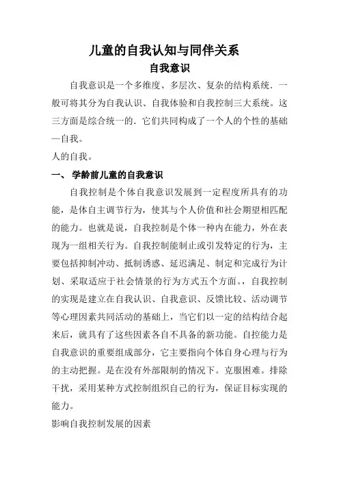 自我认知与同伴关系
