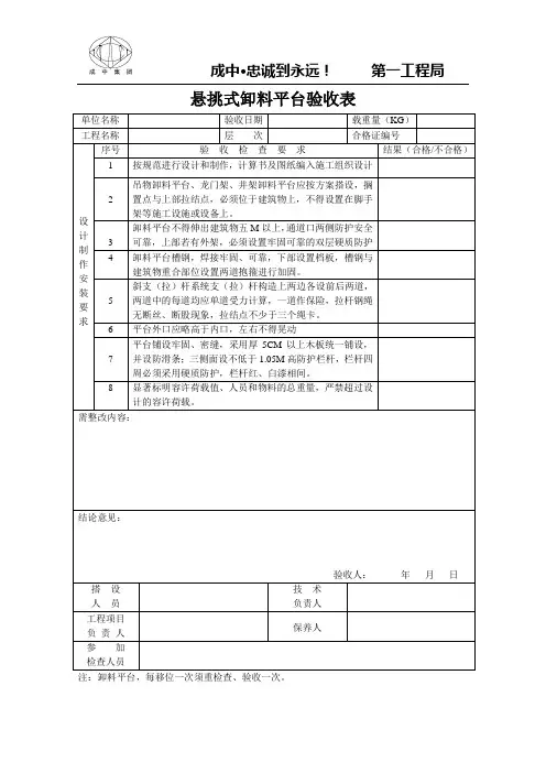 悬挑式卸料平台验收表