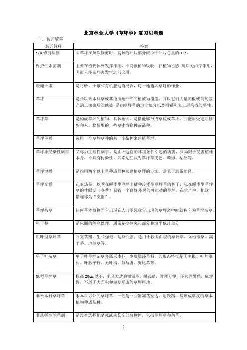 北京林业大学《草坪学》复习思考题(直接打印版)