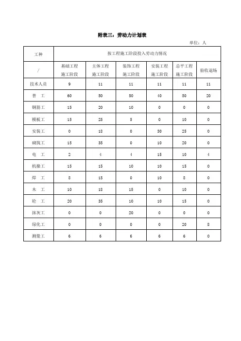 劳动力计划表 2