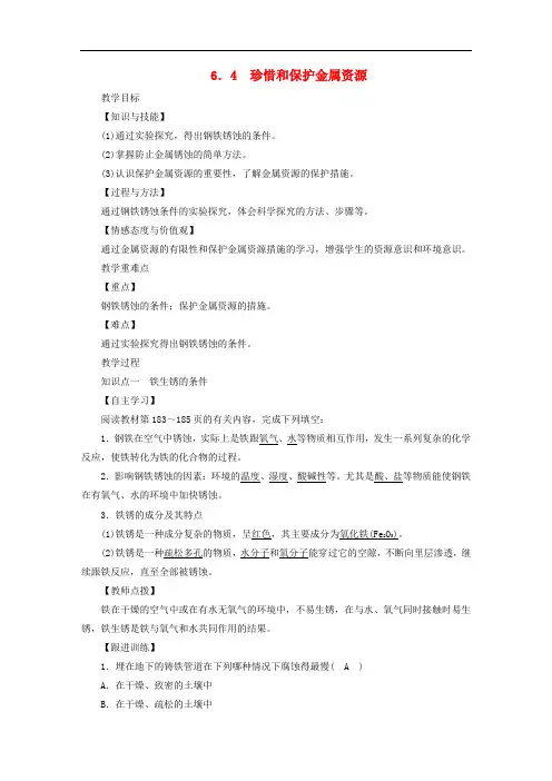 九年级化学下册第六章金属6.4珍惜和保护金属资源教案