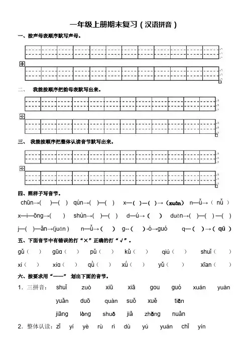 一年级上册期末复习汉语拼音练习