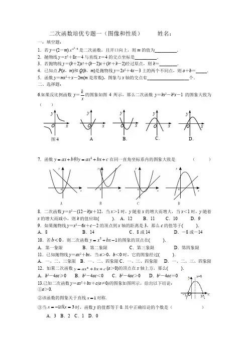 二次函数培优专题一(图像与性质)