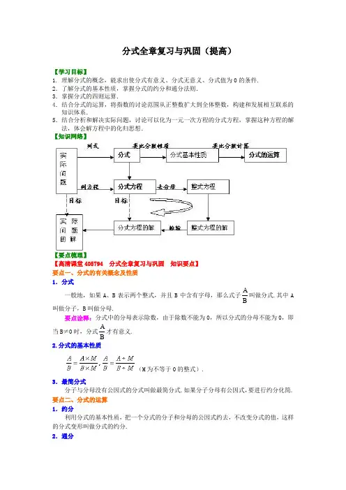 初中数学讲义初二上册分式全章复习与巩固(提高)知识讲解