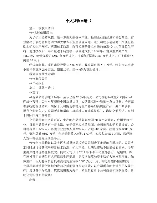 个人贷款申请书 2