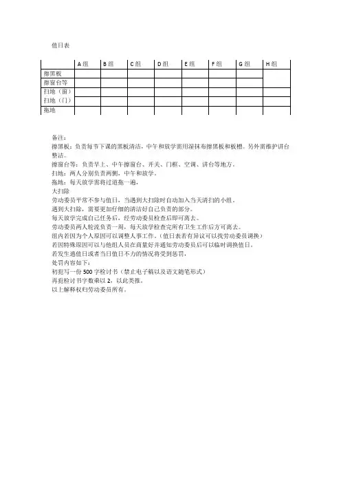 值日表