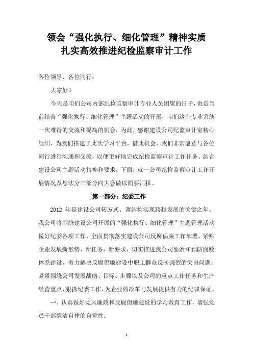 纪检监察审计工作会发言