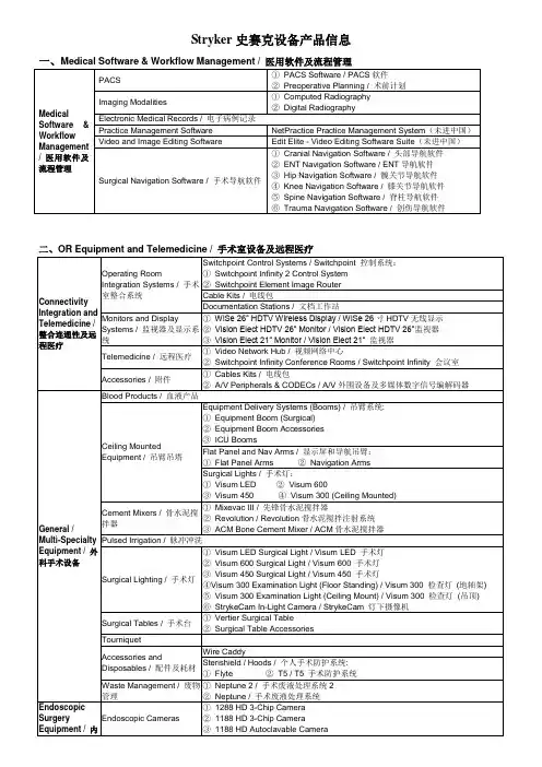 Stryker设备产品信息