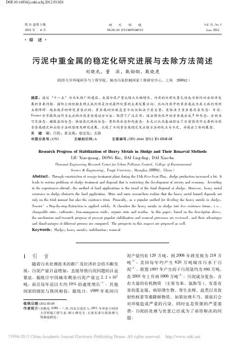 污泥中重金属的稳定化研究进展与去除方法简述_刘晓光