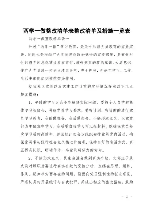 两学一做整改清单表 整改清单及措施一览表