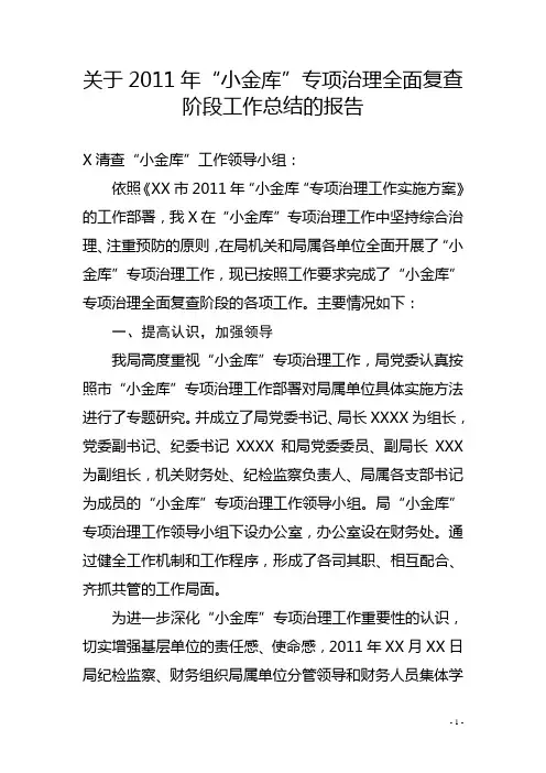 小金库专项治理自检自查报告
