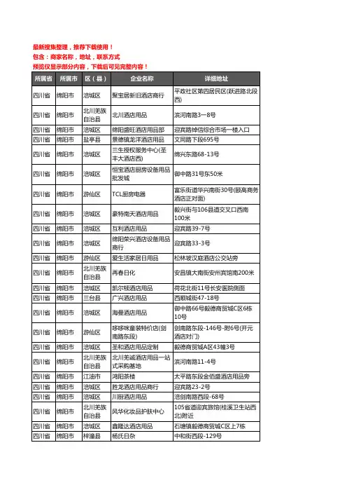 新版四川省绵阳市酒店用品企业公司商家户名录单联系方式地址大全91家