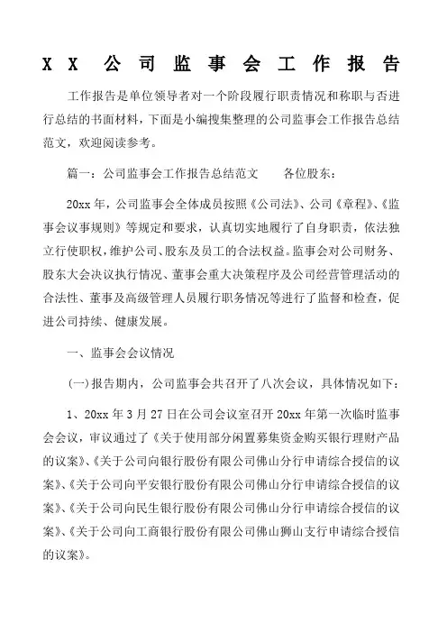公司监事会工作报告