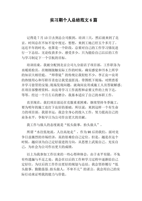 实习期个人总结范文6篇