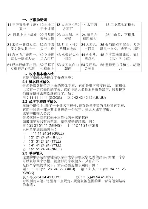 王码五笔输入法助记词