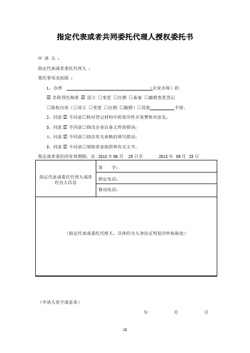 指定代理人填写说明