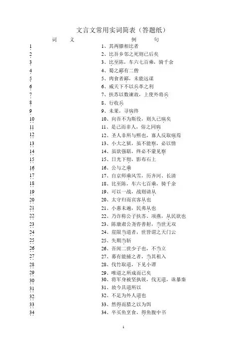 文言文常用实词简表