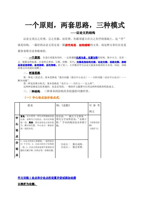 一个原则,两套思路,三种模式 ——议论文的结构
