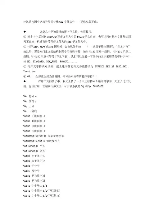 建筑结构图中钢筋符号等特殊CAD字体文件