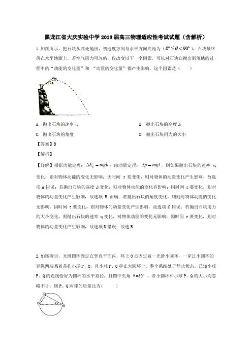 黑龙江省大庆实验中学2019届高三物理适应性考试试题(含解析)