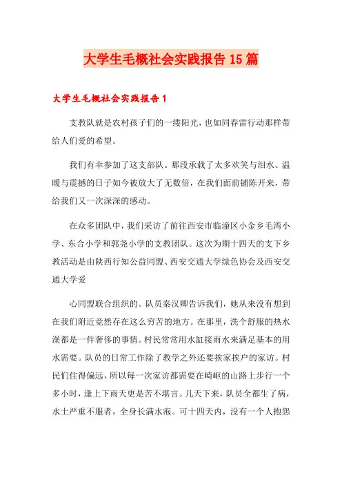 大学生毛概社会实践报告15篇