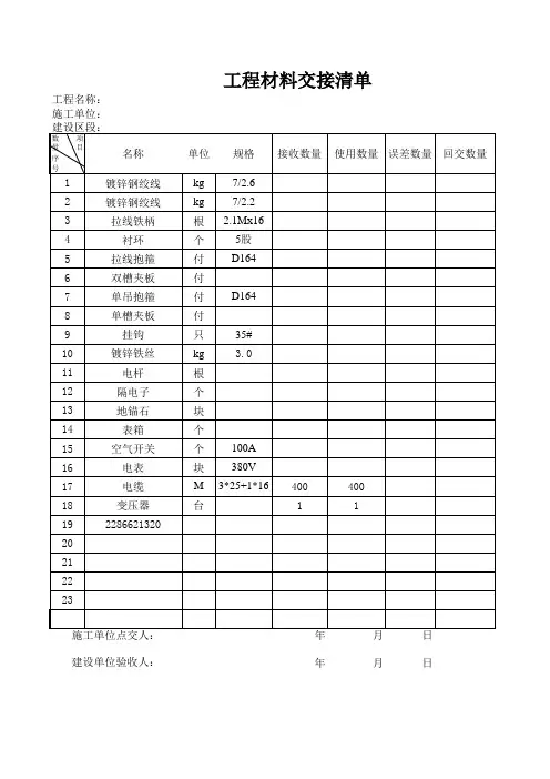 工程材料交接清单