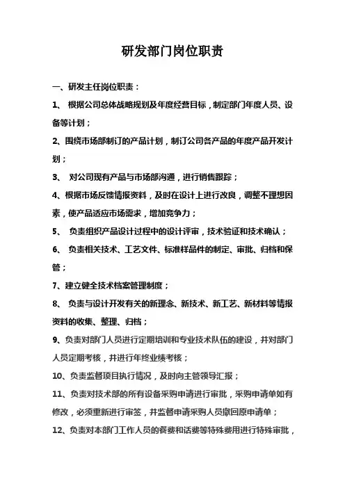 研发人员岗位职责