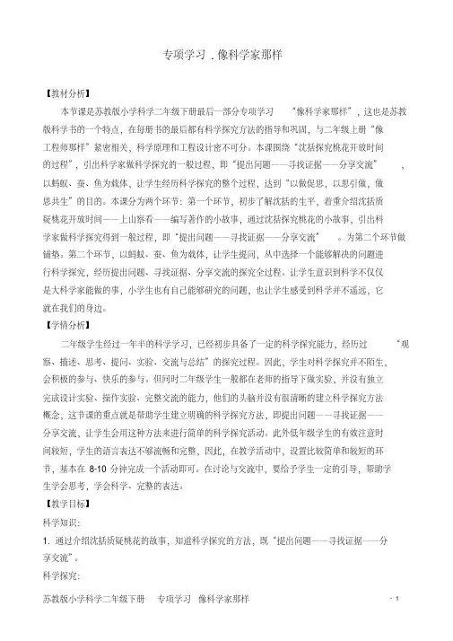 新苏教版小学科学二年级下册像科学家那样教案