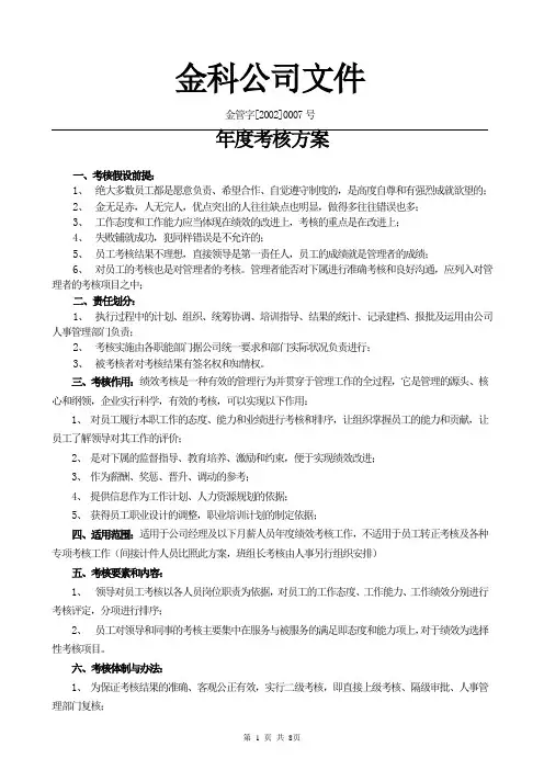 2002年度考核方案