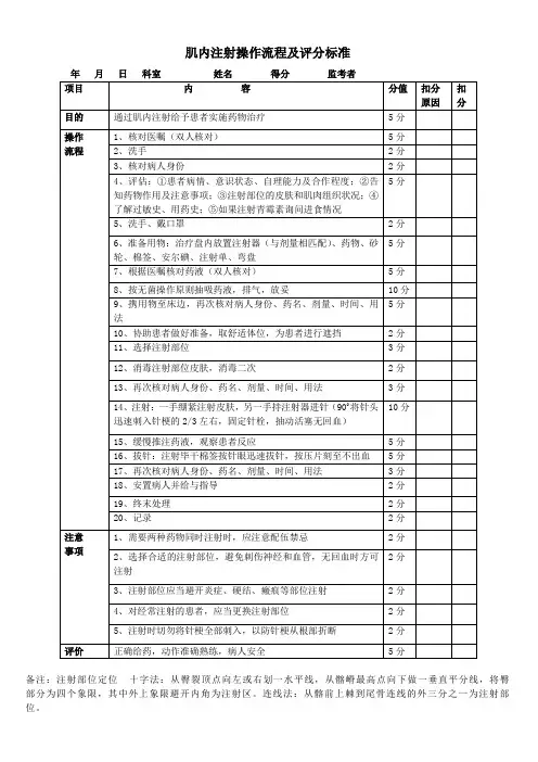 肌内注射操作流程及评分标准