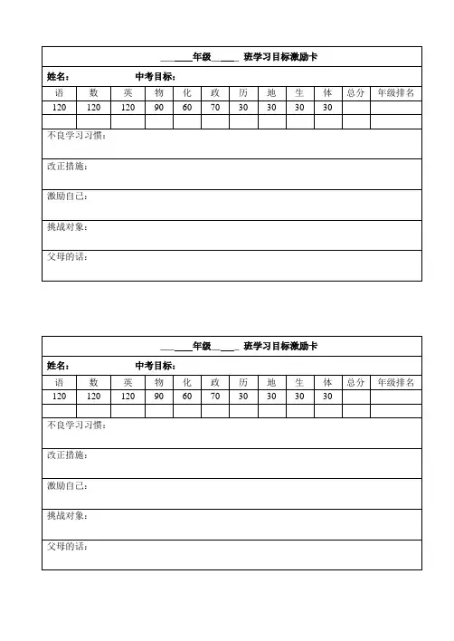 学习目标激励卡