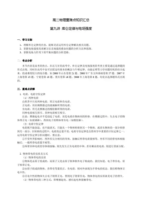 09 高二物理重难点知识汇总 库仑定律与电场强度