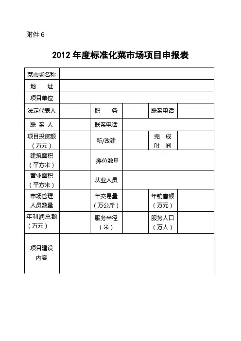 2012年度标准化菜市场项目申报表